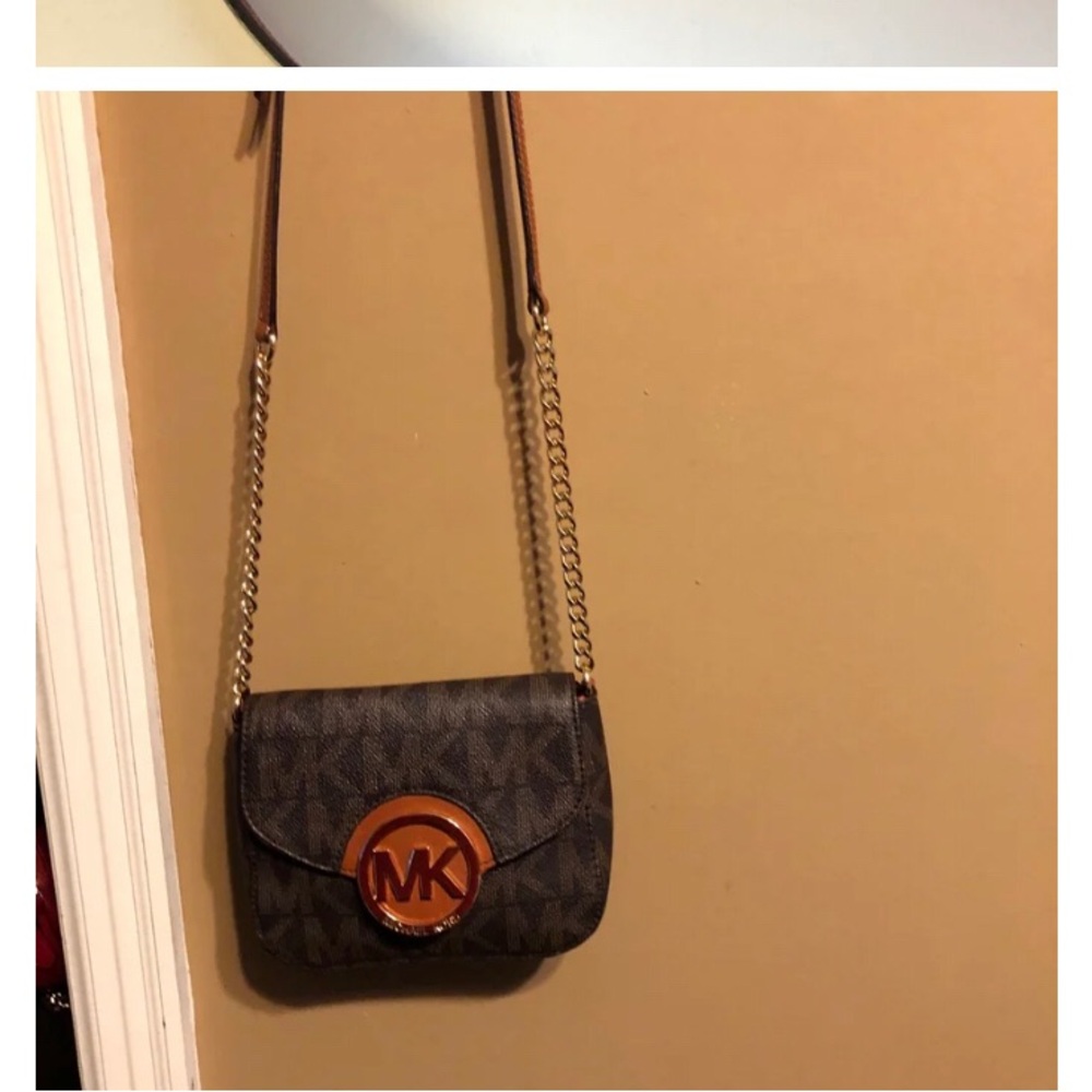 Michael Kors Brown Signature Crossbody Bag with Gold Accents